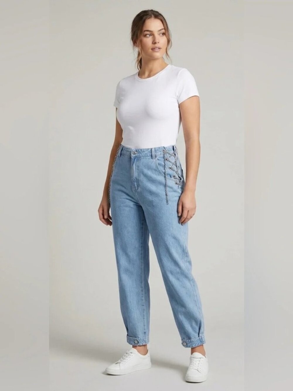 Manière De Voir Chain Lace-Up Tapered Blue Denim Jeans - Size 12